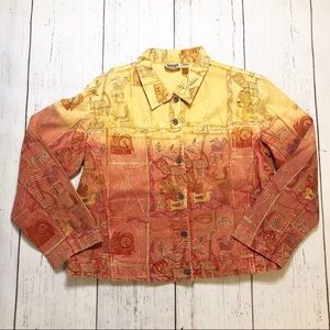 Vintage Chico’s design orange yellow Aztec Embroidered jean jacket 3